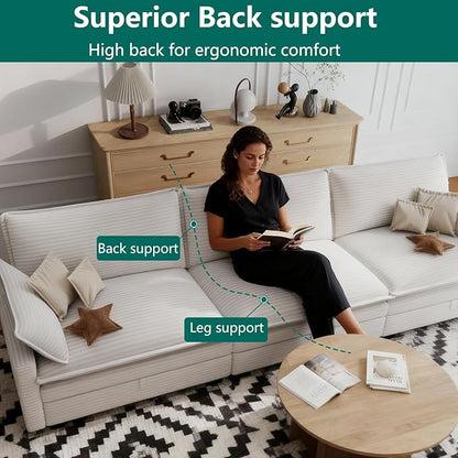 Modular Sectional L Shaped Sofa Couches with Storage Ottoman, Cloud Couch for Living Room, Comfy Sofa with Pillow, White