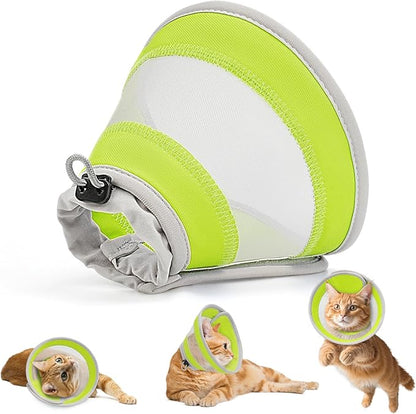 Breathable Air Mesh Cat Cone Collar Soft to Stop Licking, Adjustable, Foldable Lightweight Kitten Cones After Surgery Recovery for Cats & Kittens (Yellow Green, S)