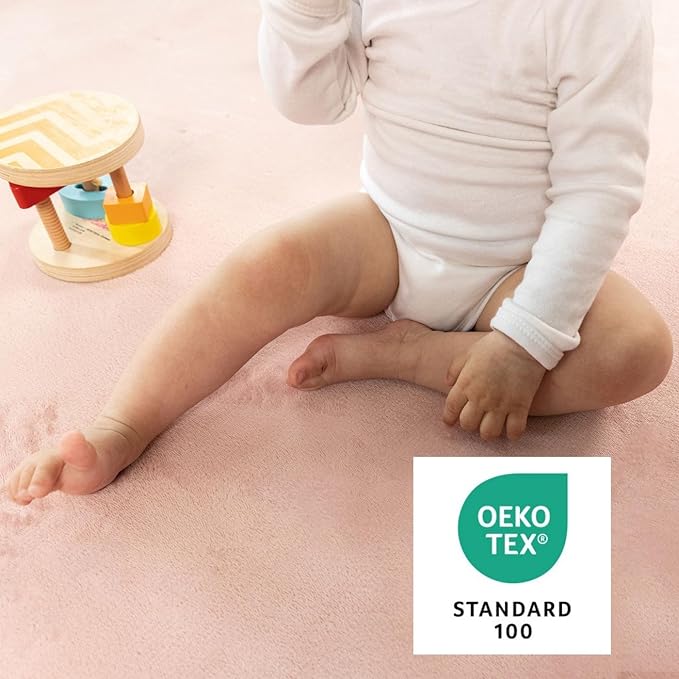 Stylish Coral Velvet Baby Play Mat 60" x 80" Pink – Soft 1" Thick High-Density Memory Foam Nursery Rug – Playmat for Floor with Non-Slip Backing for Crawling & Playing – Non-Toxic, odorless Area Rug