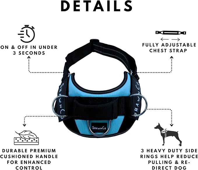 ShawnCo Essential Pro Dog Harness, No-Pull Pet Vest with 3 Leash Clips and Removable, Reflective Side Patches, Adjustable and Padded Harness for Small, Medium and Large Dogs (Orchid, XL)