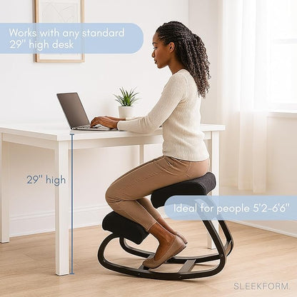 Sleekform Ergonomic Kneeling Chair | Rocking Balancing Wood Knee Stool | Posture Chair for Bad Backs, Neck Pain & Spine Tension Relief | Orthopedic Balance Seat & Thick Comfortable Knees Cushions