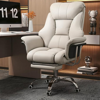 HDHNBA Big and Tall Office Chair 550 lbs Extra Wide Leather Executive Chair with Retractable Footrest, Heavy-Duty Ergonomic Chair, Adjustable Height Computer Gaming Chairs