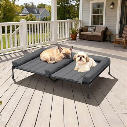 Veehoo Elevated Dog Bed for 2 Dogs, Cooling Raised Dog Bed with Bolster Mat | Outdoor Double Dog Bed with Removable Waterproof Cushion, Breathable Mesh, Non-Slip Feet for Outdoor & Indoor, 49", Bicolor
