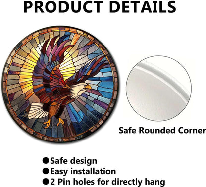 Lygond Metal Sign Tin Sign Circular Stained Glass Eagle Bathroom Decor For Club 12×12 Inches