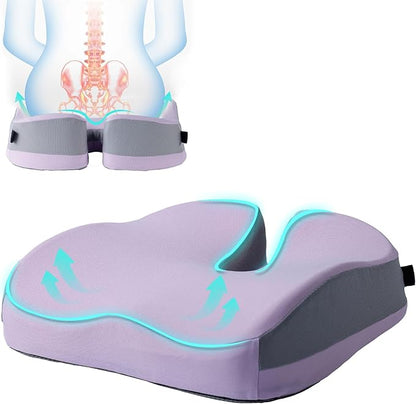 Seat Cushions for Office Chairs Wheelchair Cushion for Long Sitting Back Pain，Memory Foam Seat Car Computer Desk Chair Cushion，Coccyx Cushion for Tailbone Pain Relief Office Chair Butt Pillow Purple