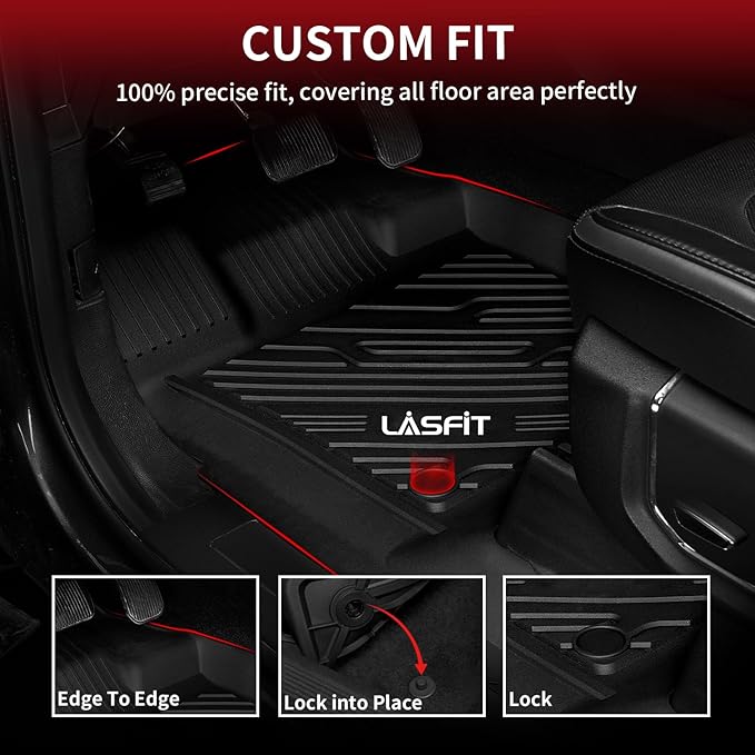 LASFIT Floor Mats for Ford F250 F350 F450 2017-2026 Crew Cab Front Bucket Seat | Rear W/Fold-Flat Storage Carpet Floor Super Duty All Weather Protector TPE Car Floor Liner, 1st & 2nd Row, 3pcs Black