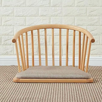 Solid Wood Floor Chair with Curved Back, Multi-Functional Low Stool for Living Room, Bedroom, Meditation Chair with Removable Cushion, Comfortable Legless Accent Chair(Natural)
