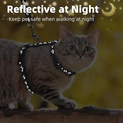 PUPTECK Adjustable Cat Harness and Leash Set Escape Proof Kitten Strap Collar for Walking Travel, Moon&Star, M