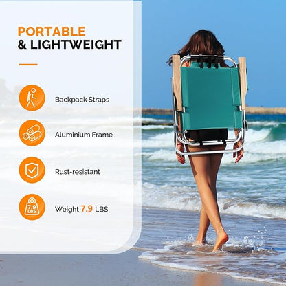 VINGLI Aluminum 13" Backpack Beach Chair – Tall Beach Chairs for Adults, Portable with Adjustable Straps, 3-Position Reclining, Cup Holder, High Lightweight Beach Chairs for Beach