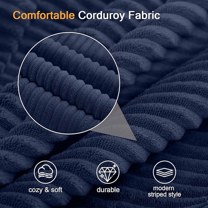 COMAX Convertible Sofa Bed Queen, Corduroy Folding Floor Couch Pull Out Couch Bed Futon Sleeper with Pillows, Fold Out Boneless Sofa Comfy Lounge Mattress Loveseat for Living Room Bedroom, Navy