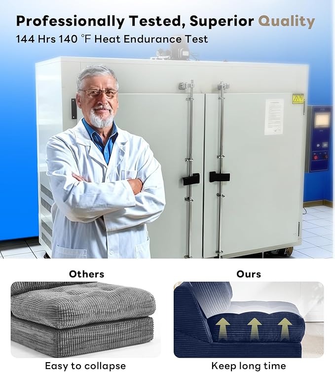 Tbfit 35.8'' Folding Sofa Bed, Convertible Sleeper Chair with Large Pillow, Corduroy Folding Couch Bed, Portable & Foldable Mattress Boneless Floor Sofa Set of 2, Blue