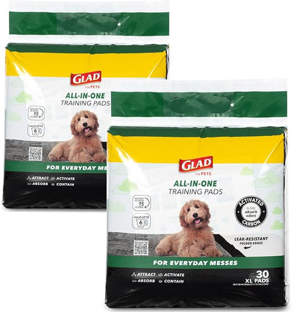 Glad for Pets Extra Large Charcoal Dog Training Pads, Absorbent Leak Proof Pee Pads for Dogs and Puppies, Odor Control Potty Pads with Activated Carbon, 28 x 30 Inches, 50 Count - 4 Pack