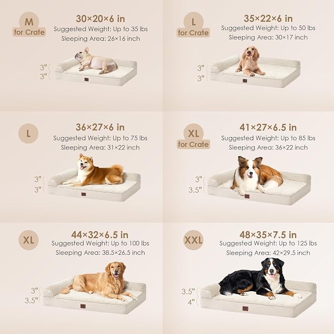 EHEYCIGA Extra Large Dog Bed Othorpedic, Memory Foam XL Dog Bed with Washable Removable Cover, Waterproof Pet Sofa Couch XLarge Size Dogs with Nonskid Bottom, 44x32x6.5, Beige | Washable Removable Cover, Waterproof Flat Pet Sofa Couch with Nonskid Bott...