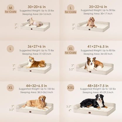 EHEYCIGA XL Dog Bed Memory Foam for Crate, Extra Large Dog Bed Orthopedic with Washable Removable Cover, Waterproof Pet Sofa Couch XLarge Size Dogs, 41x27x6.5, Beige | Washable Removable Cover, Waterproof Flat Pet Sofa Couch with Nonskid Bottom, 41x27x6.5