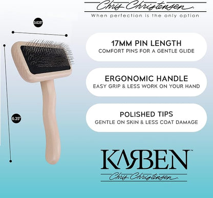 Chris Christensen Karben II Slicker Brush for Dogs, Groom Like a Professional, Ideal For All Coat Types, Remove Shedding Coat, Tangles and Dead Undercoat, 17 mm Stainless Steel Pins, Small