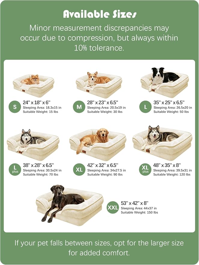 Spotted Play Orthopedic Dog Bed with Sides - Sofa Beds for Medium Dogs, Supportive Foam Pet Couch Bed with Washable Removable Cover, Waterproof Lining and Non-Slip Bottom, Ivory - M