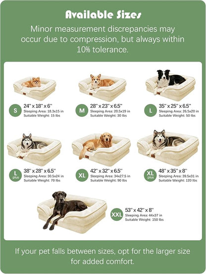 Spotted Play Orthopedic Dog Bed with Sides - Sofa Beds for Medium Dogs, Supportive Foam Pet Couch Bed with Washable Removable Cover, Waterproof Lining and Non-Slip Bottom, Ivory - M