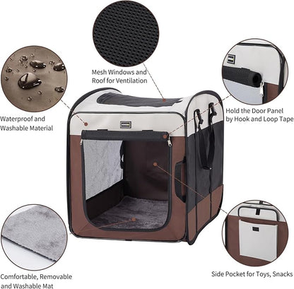 Dog Kennels and Crates for Medium Dogs, Portable Pop Up Indoor Pet Cage with Sturdy Wire Frame, Collapsible Travel Crate Soft Sided Cat Bag Escape Proof (Brown, 36.0" L x 23.0" W x 28.0" H)