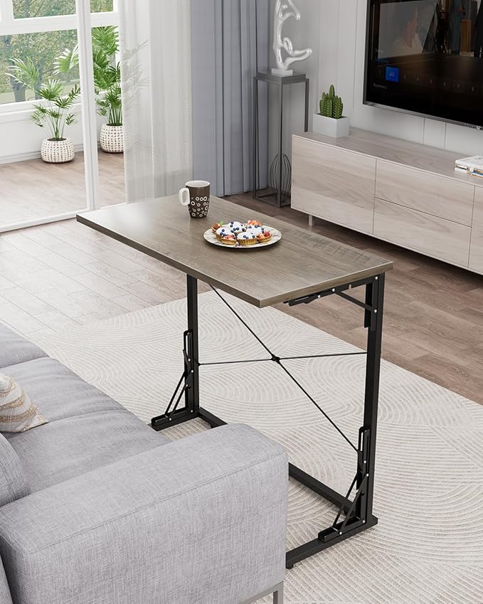 Vantic 31.5" Folding Desk, Foldable TV Tray Table for Eating on Couch, Extra Large TV Dinner Trays, Portable Fold Computer Writing Desk Table for Home Office, Greige