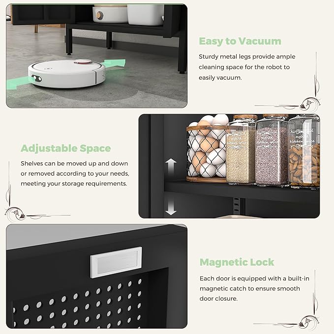 COFaR 4 Tier Black Metal Storage Cabinet, Free Standing