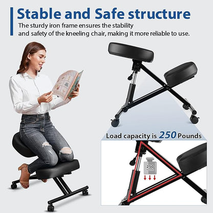 Himimi Kneeling Chair Ergonomic for Office, Height Adjustable Stool with Thick Foam Cushions for Home and Office - Improve Posture to Relieve Neck & Back Pain, New Upgraded Pneumatic Pump