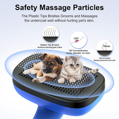 Dogs Cats Self Cleaning Slicker Brush for Shedding & Grooming Any Breed of Pets, Removes Loose, Undercoat, Mats, Tangled Hair for Small Medium Large Animal With Long Short Fur Length, Blue