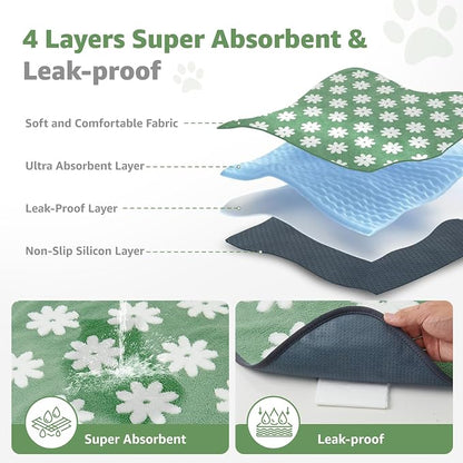 LOOBANI Washable Puppy Pads, Reusable Dog Pee Mat 18"x24", 4 Pack | Super Absorbent, Waterproof, Leakproof, Non-Slip, Soft For Playpen, Crate, Potty Training, Floors