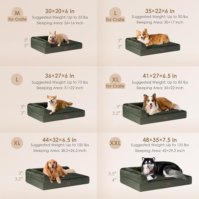 EHEYCIGA XL Dog Bed Memory Foam for Crate, Extra Large Dog Bed Orthopedic with Washable Removable Cover, Waterproof Pet Sofa Couch XLarge Size Dogs, 41x27x6.5, Dark Green | Washable Removable Cover, Waterproof Flat Pet Sofa Couch with Nonskid Bottom, 4...