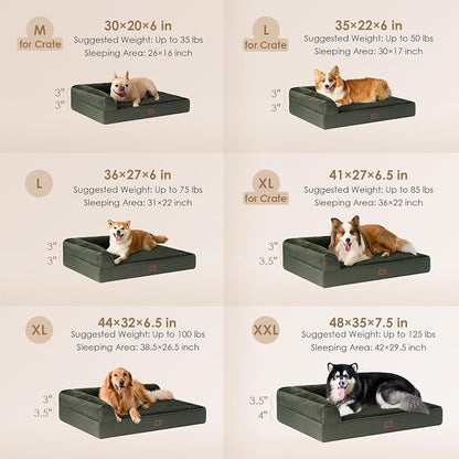 EHEYCIGA Orthopedic Dog Bed Medium Size, Memory Foam Dog Bed, Dark Green | Small Dog Sofa with Washable Removable Cover, Waterproof Pet Couch for Crate with Nonskid Bottom, 30x20x6