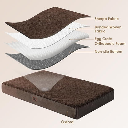 EHEYCIGA Orthopedic Dog Bed Large with Removable Washable Cover, 35IN Brown | Egg Crate Foam Support, Durable Oxford fabric, Non-Slip Bottom, Machine Washable, Soft Waterproof Plush Pet Bed Mat For Crate