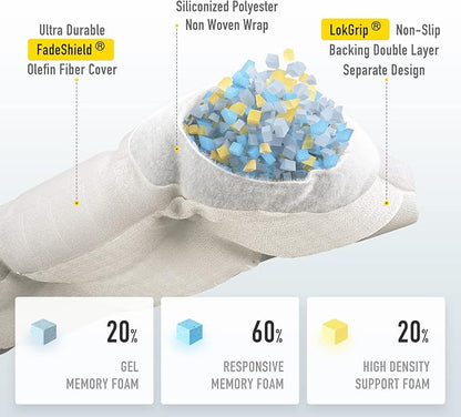 SUNROX LokGrip Non Slip Tufted Memory Foam Bench Cushion, FadeShield Water Resistant Durable Thicken Outdoor/Indoor Bench Seat Pads 48x16x4 inch, Cream