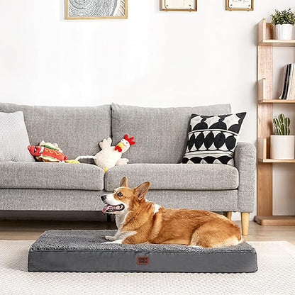 EHEYCIGA Orthopedic Dog Bed with Removable Washable Cover, Grey, 30x20 | Egg Crate Foam Support, Durable Oxford fabric, Non-Slip Bottom, Machine Washable, Soft Waterproof Plush Pet Bed Mat For Crate