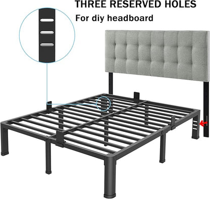 12 Inch California King Bed Frame with Rounded Corner and Headboard Hole Mattress Retainers 3500 LBS Metal Heavy Duty Steel Slats Support No Box Spring Needed Platform Noise Free Easy Assembly