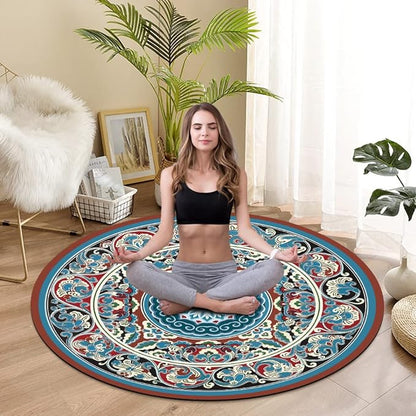 Knsbk Large Round Yoga Mat 4.6'X3.5mm for Exercise Premium Extra Thick, Ultra Comfortable, Non Slip, Meditation Mat