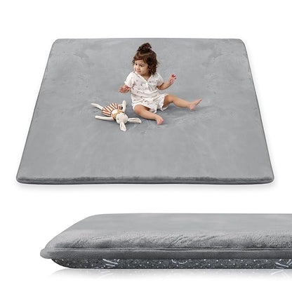 PaPaMat 1.5" Thick Baby Play Mat for Floor, 50x50 Playpen Mat, Pro Soft Flannel Foam Mats Toddler Infant Kids Crawling for Nursery Rug Playroom Living Room Waterproof Easy Care Non-Slip (Dark Grey)