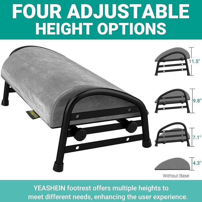 Adjustable Foot Rest for Under Desk at Work, Velvet Under Desk Footrest with Metal Frame, Padded Foot Stools for Under Office Desk, Ergonomic Leg Rest for Desk Chair, Car, Computer - Gray