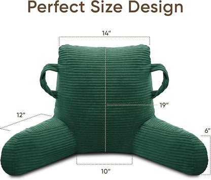 ABROLOY Reading Pillow for Sitting in Bed Adult, Bed Reading Pillow with Shredded Memory Foam, Back Pillow for Sitting with Arms and Pockets, Green