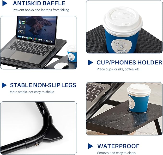 Laptop Desk for Bed Couch, Adjustable Foldable Bed Table with Cup Holder, Breakfast Serving Tray, Portable Laptop Lap Desk Stand for Working Reading Writing Eating Gaming in Bed Sofa Floor(Black)