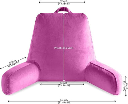 OAISZ Reading Pillow for Sitting in Bed Adult, X-Large Reading Pillow with Shredded Memory Foam, Back Pillow for Sitting Up with Extend Arms, Pockets, Bed Pillow with Washable Cover, Rose Red