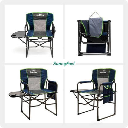SUNNYFEEL Camping Directors Chair, Heavy Duty,Oversized Portable Folding Chair with Side Table, Pocket for Beach, Fishing,Trip,Picnic,Lawn,Concert Outdoor Foldable Camp Chairs
