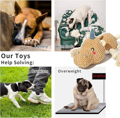 Large Dog Toys, Cute Squeaky Dog Toy, Stuffed Animal Plush Toys for Puppies, Durable Dog Chew Toy for Small,Middle,Large Breed (Brown(Uni-Hippo))