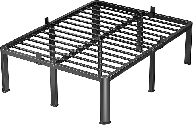 16 Inch Full Heavy Duty 3500 lbs Bed Frame with Round-Corner Legs & Anti-Squeak Design – Quick Assembly Metal Platform, No Box Spring Needed