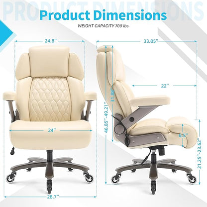 Big and Tall Office Chair 700lbs - Adjustable Headrest&Lumbar Support, 3D Flip Arms, Large Wheels &Heavy Duty Metal Base, Ergonomic High Back Computer Chair Desk Chair, Thick Padded Extra Wide Seat