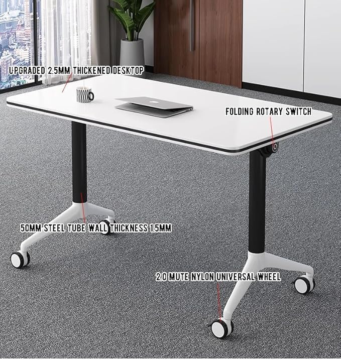 JQUZPCV Conference Table Foldable Meeting Tables, Mobile Training Table with Wheels, Flip Top Rolling Seminar Meeting Table for Office,Meeting Room,classr (Dark Walnut, 47.2×23.6×29.5in)