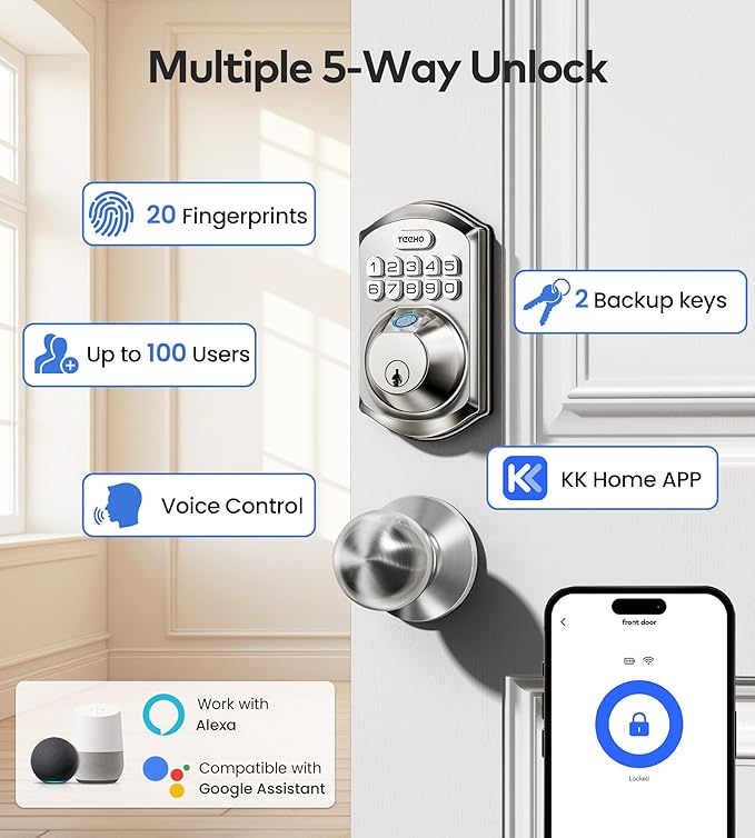 TEEHO TE012W-K WiFi Smart Keyless Entry Door Lock