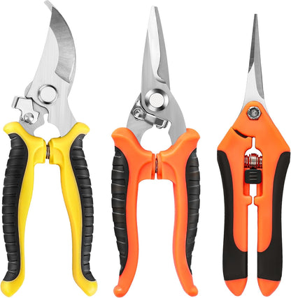 3-Pack Stainless Steel Pruning Shears, Pruning Snips and Clippers for Gardening