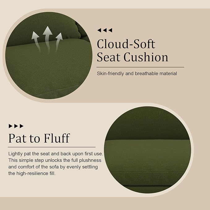 Forest aesthetics Modular Sectional Sofa Cloud Couch,Down Filled Comfy Cloud Modern Sofa,Green Linen L Shape Oversized Couch Cushion Covers Removable Furniture for Living Room