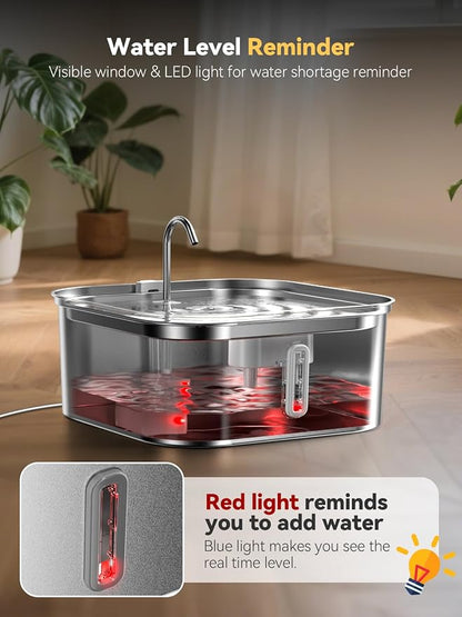 Large Dog Water Fountain 14L/3.7Gal, Stainless Steel Pet Fountain for Large Dogs and Multi-Pets Families, with Visible Window & Extra Wide Drinking Area, Square Design Enlarges Capacity & Saves Space