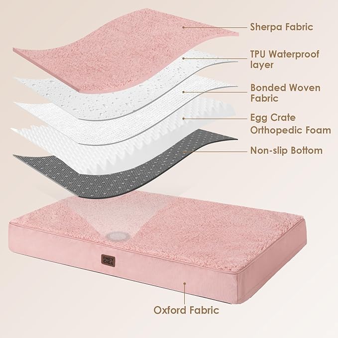 EHEYCIGA Orthopedic Dog Bed with Removable Washable Cover, Pink, 30x20 | Egg Crate Foam Support, Durable Oxford fabric, Non-Slip Bottom, Machine Washable, Soft Waterproof Plush Pet Bed Mat For Crate