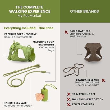 No Pull Dog Harness and Leash Set 3-in-1 Adjustable Anti Pull Dog Harness with Hands-Free Matching Leash,Poop Bag Holder,Easy Walk Dog Harness Medium Sized Dog(Olive Green)